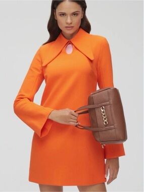 Zara Orange oversized collar Long-Sleeve Bell Sleeve Shift Dress L